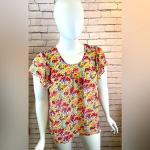 A.N.A. Floral Pink Flutter Sleeve Short Sleeved Shirt size XL